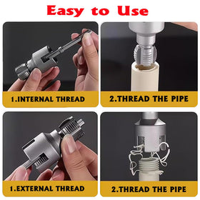 Fifatopo PVC pipe rethreading action illustrates repair and rethreading capability.