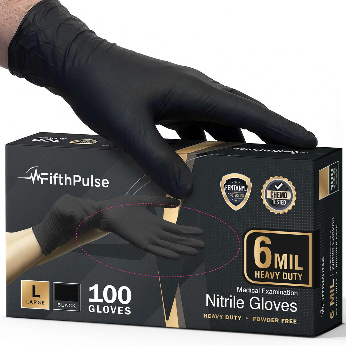 FifthPulse packaging shows a 100-count box for heavy-duty tasks.