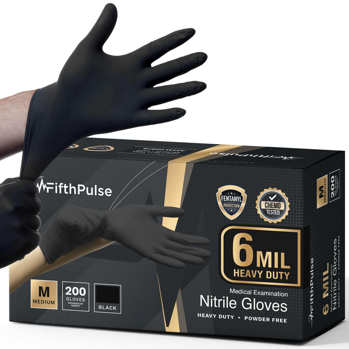 FifthPulse black nitrile gloves 6mil provide durable protection for heavy-duty tasks