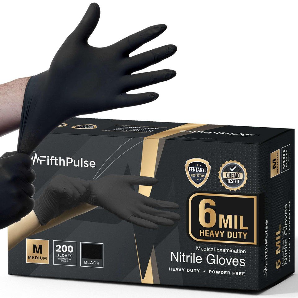 FifthPulse black nitrile gloves 6mil provide durable protection for heavy-duty tasks