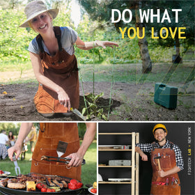 FIGHTECH leather welding apron rugged leather grain resists wear.