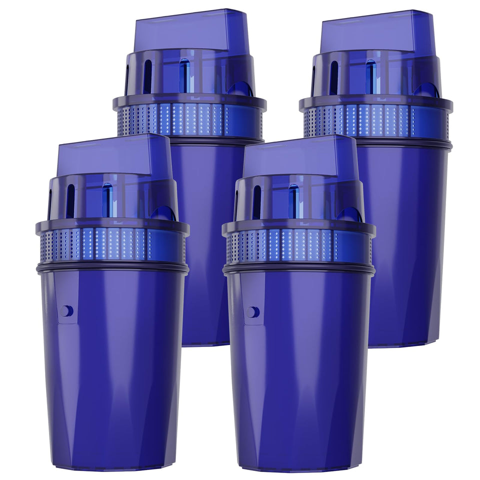 Fil-Fresh four-pack water filter packaging for PUR pitchers, emphasizing value and convenience.