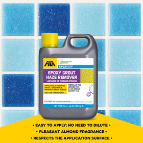 FILA EpoxyOFF being applied on vertical wall tile to remove haze.
