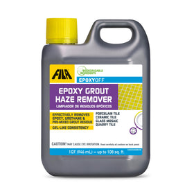 FILA EpoxyOFF gel-based remover applied on vertical tile to remove epoxy haze.