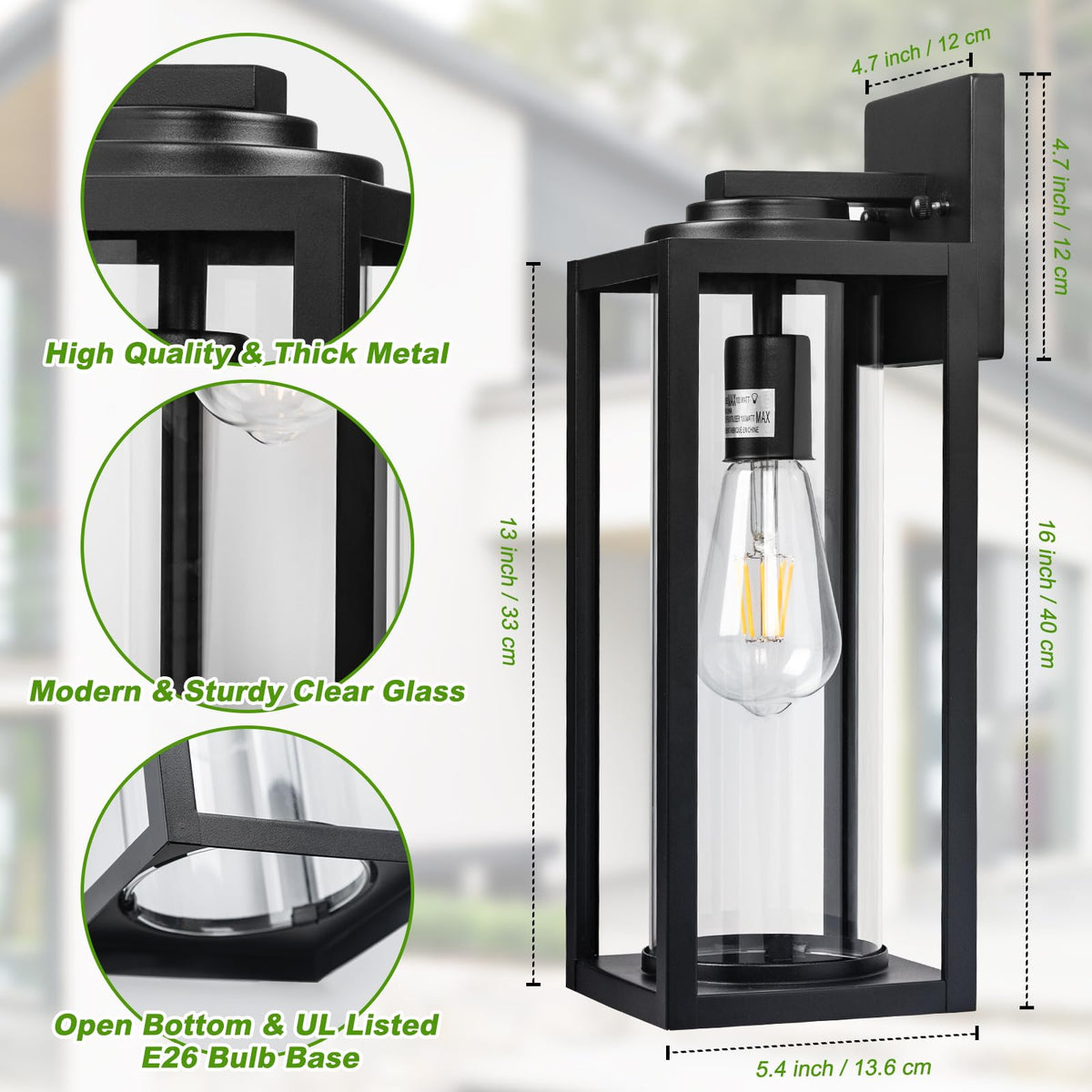 FILIYANO exterior light accepts any E26 bulb, enabling LEDs or warm incandescents
