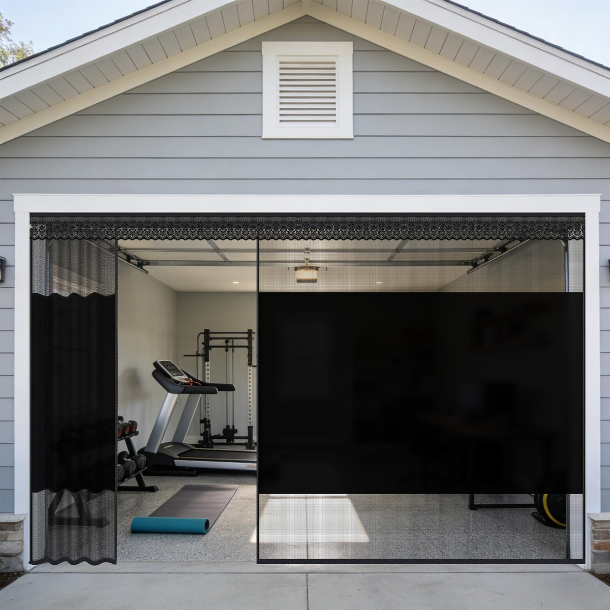 Fillis privacy garage screen center blackout panel blocks street view while preserving natural light.