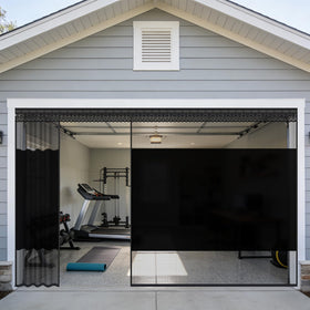 Fillis privacy garage screen center blackout panel blocks street view while preserving natural light.