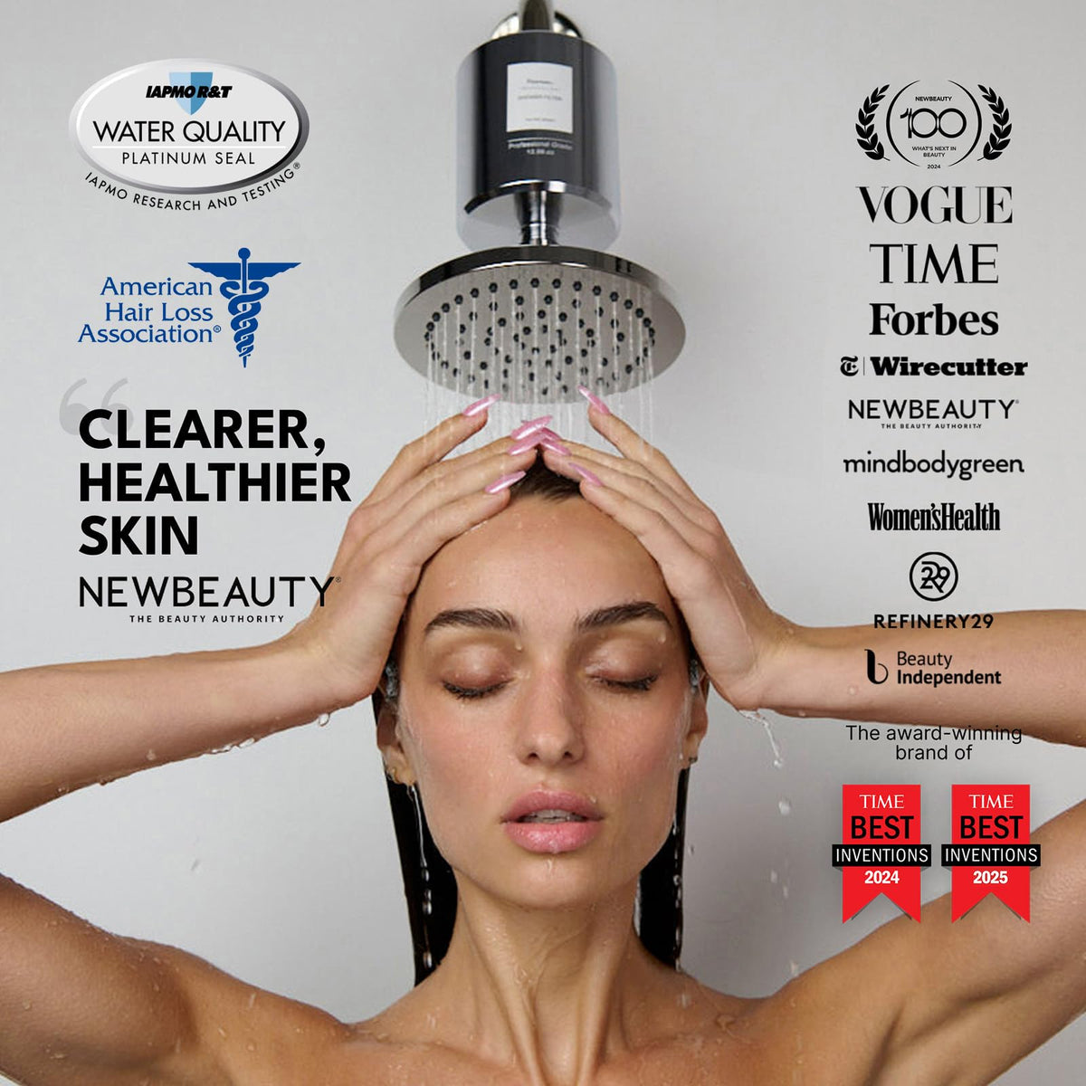 Installation scene of Filterbaby All-Metal Shower Filter Pro shows quick, tool-free setup.