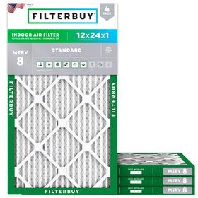 Filterbuy 12x24x1 front view filter showing sturdy frame for easy installation