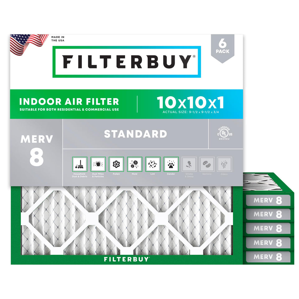 Filterbuy MERV 8 six-pack close-up highlighting convenience and efficiency.
