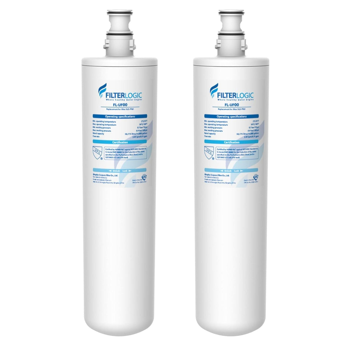 Filterlogic 3US-PF01 replacement filter packaging shows compatibility with Filtrete under-sink systems