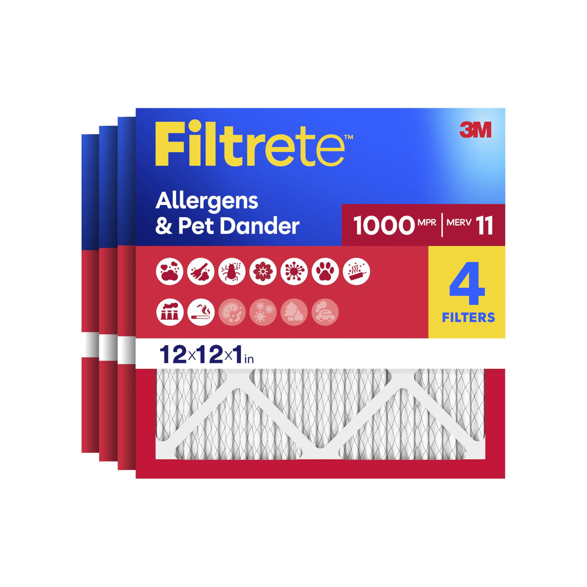 Filtrete 12x12x1 air filter front label shows MERV 11 and MPR 1000.