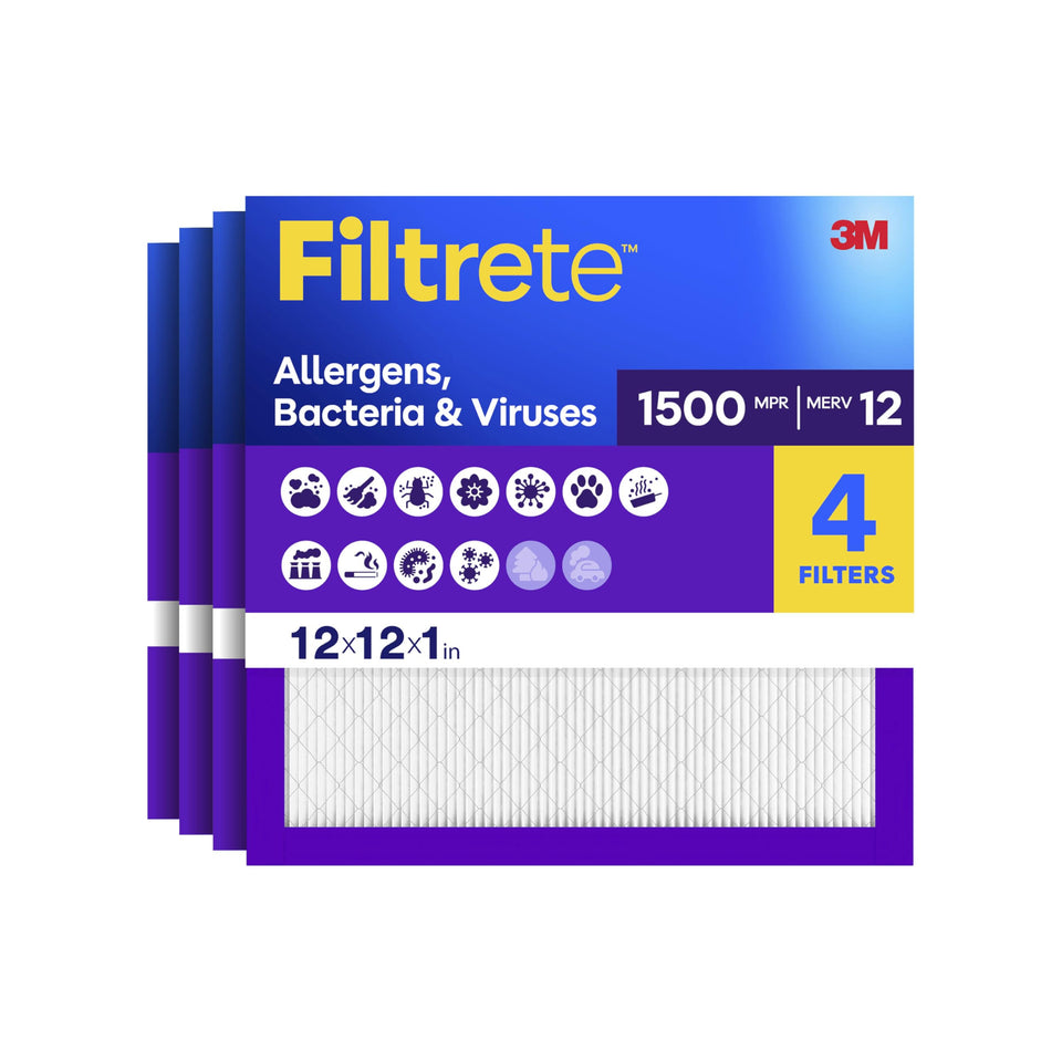 Filtrete 12x12x1 filter pack four-pack for easy replacement and cleaner indoor air.
