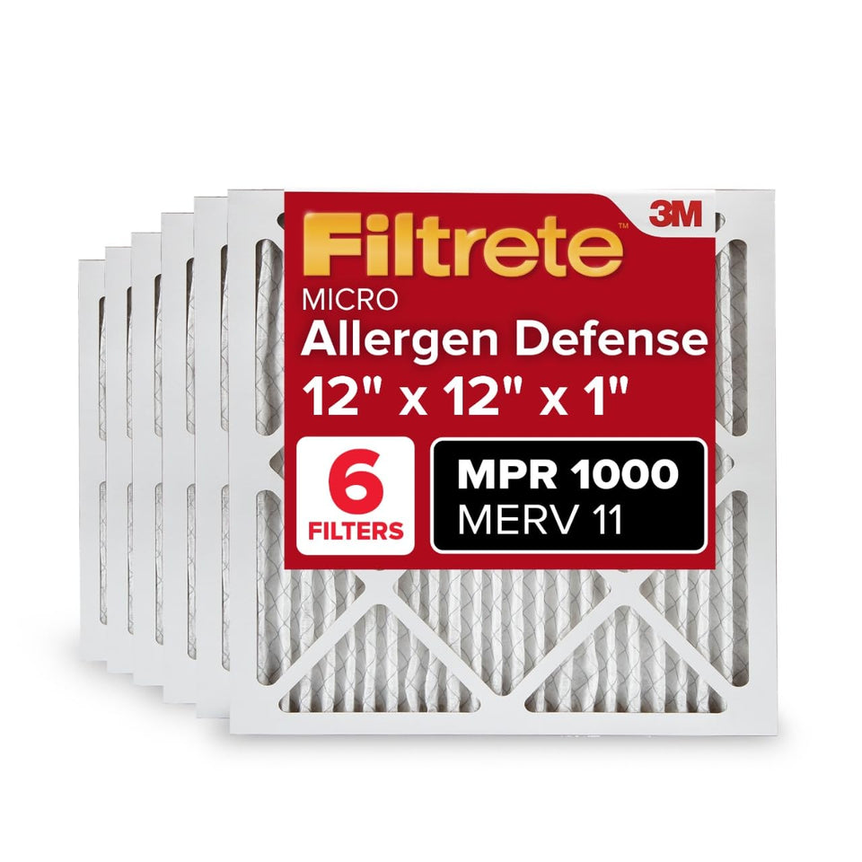 Filtrete 12x12x1 pleated filter close-up showing dense media that traps fine particles.