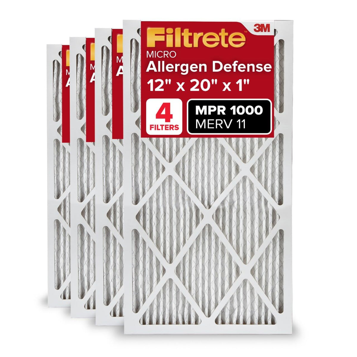 Filtrete 12x20x1 air filter front view shows ready-to-install unit for cleaner indoor air