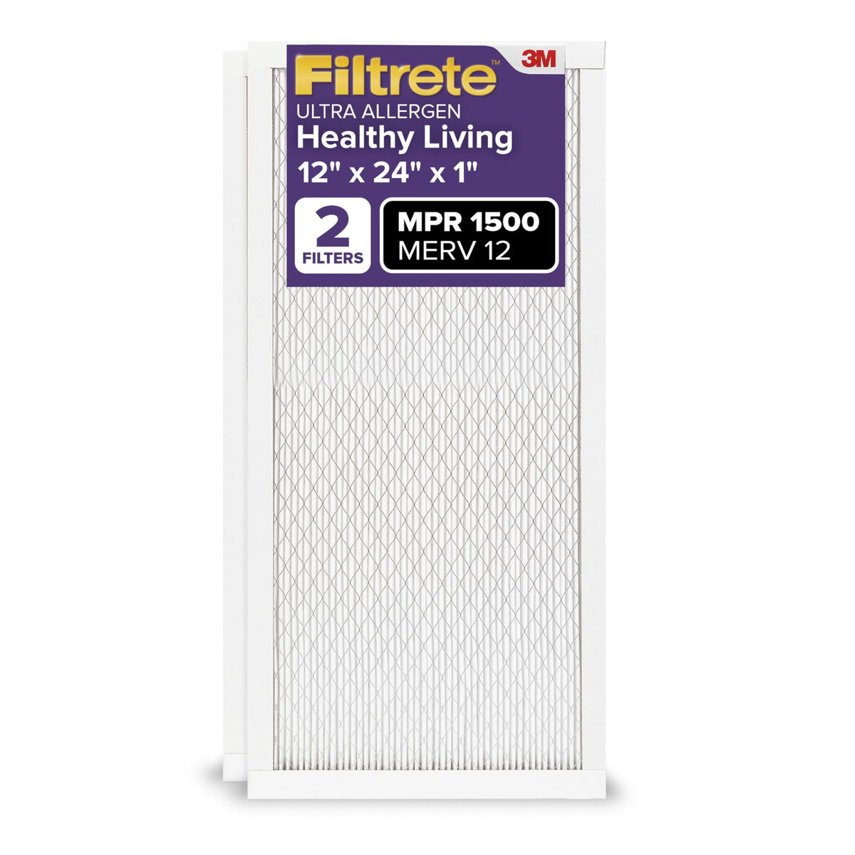 Filtrete 12x24x1 close-up of 3-in-1 filtration technology.