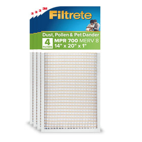 Filtrete four-pack front view highlights easy replacement for cleaner indoor air.