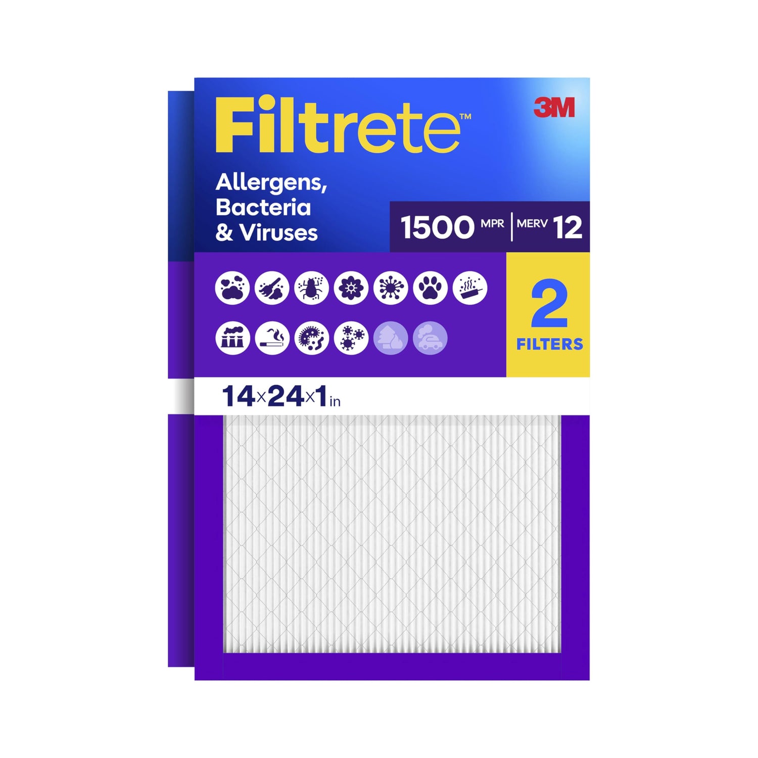Filtrete 14x24x1 air filter front view highlighting dense pleats for better airflow