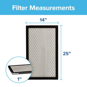 Filtrete 14x25x1 exact dimensions show 24.81 by 13.81 by 0.81 inches for proper fit.