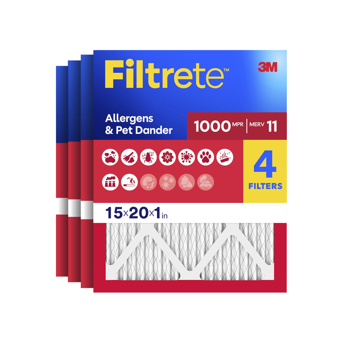 Filtrete 15x20x1 air filter package showing MERV 11 and MPR 1000.