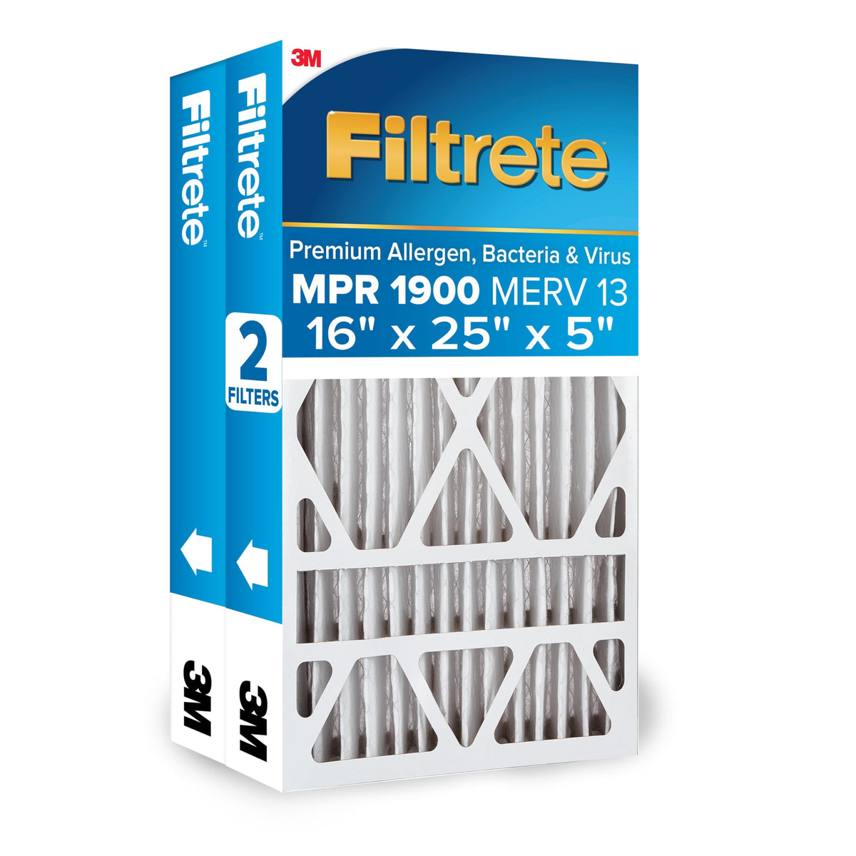 Filtrete 16x25x5 filter pack front view highlighting MERV 13 filtration