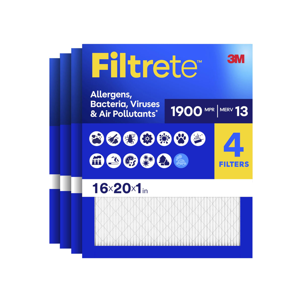 Filtrete 1900 MPR four-pack captures allergens for cleaner indoor air.