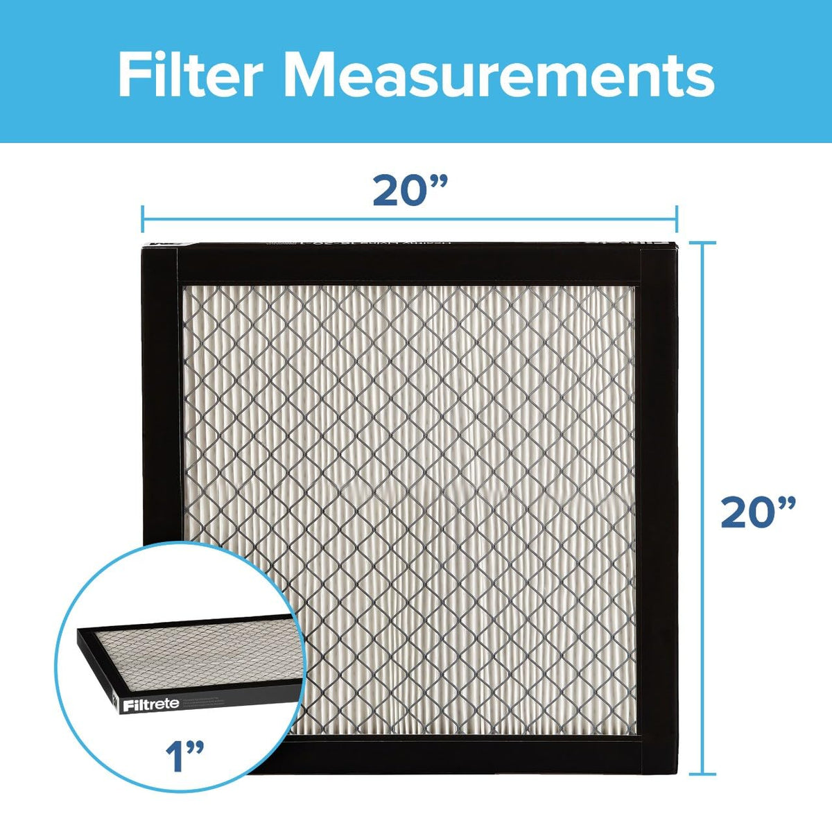 Filtrete 20x20x1 side-view filter, slim profile fits standard housings.