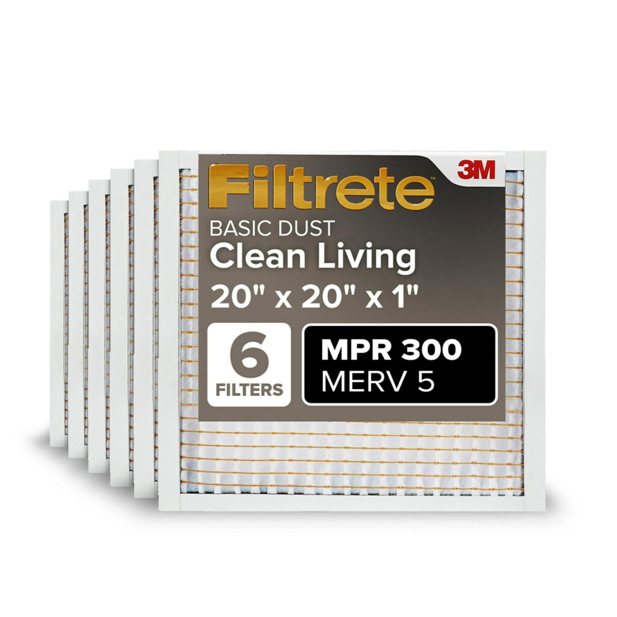 Filtrete 20x20x1 filter front view showing six-pack packaging for convenience