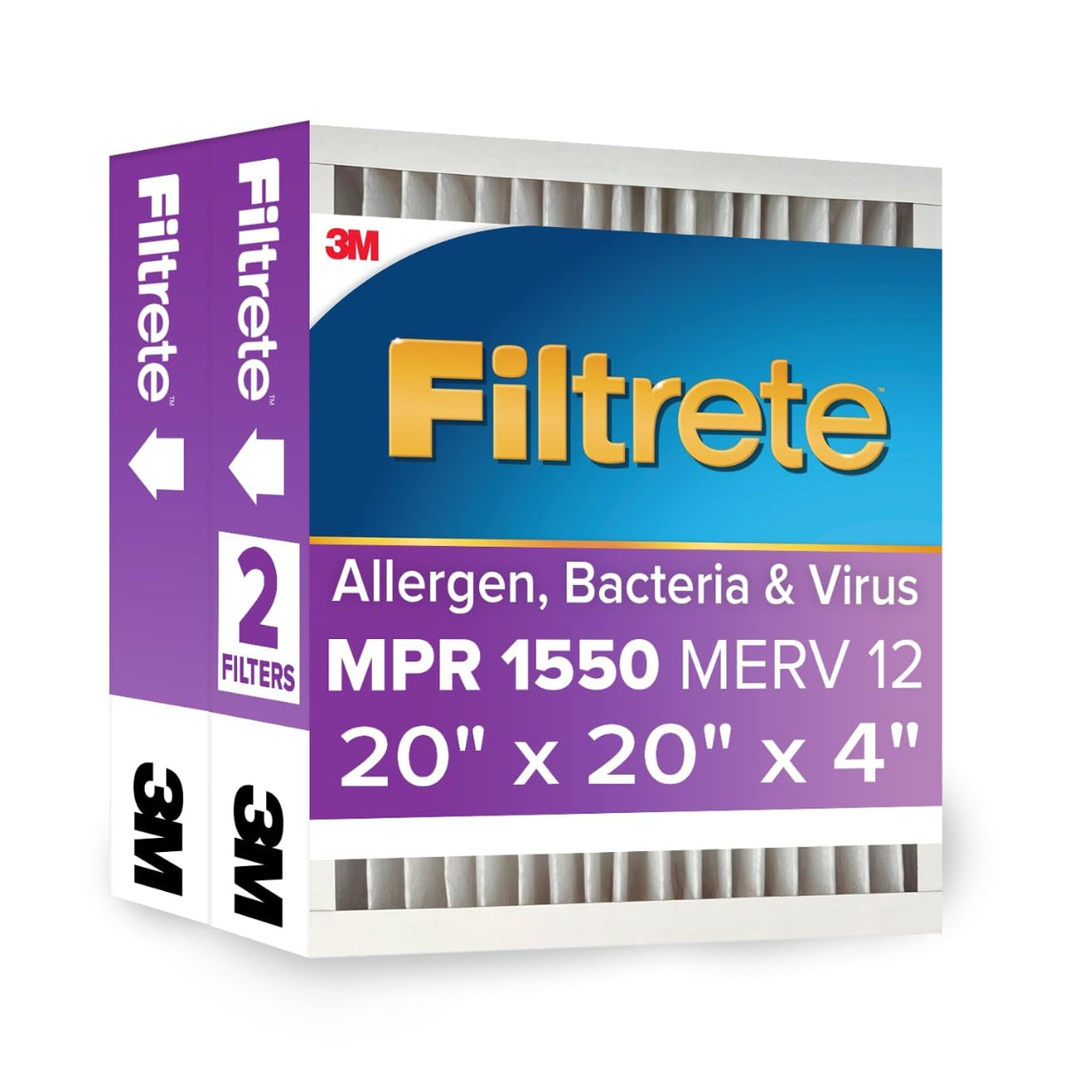 Filtrete 20x20x4 filter pack front view for cleaner indoor air.