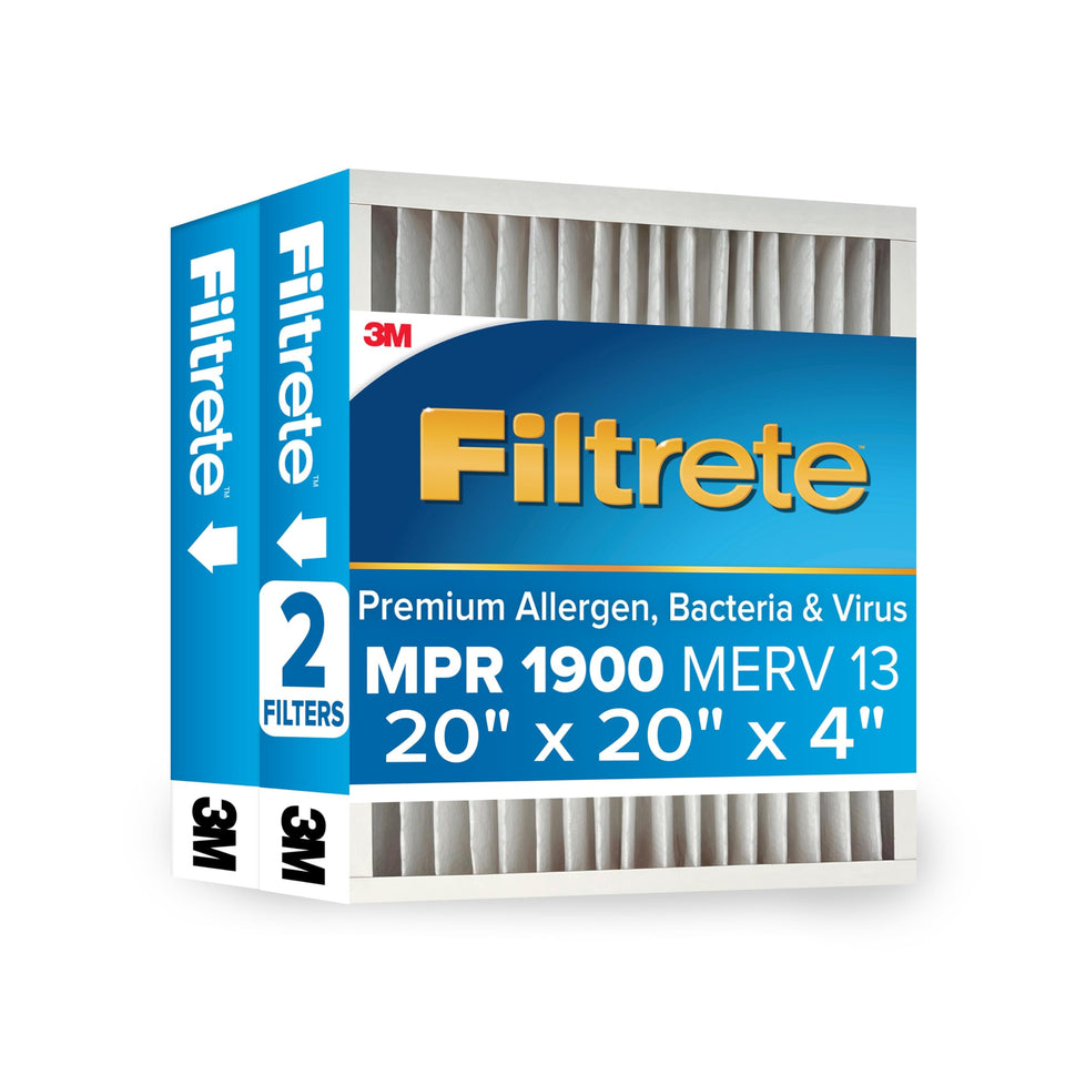 Filtrete 20x20x4 filter pack front view improves home air quality.
