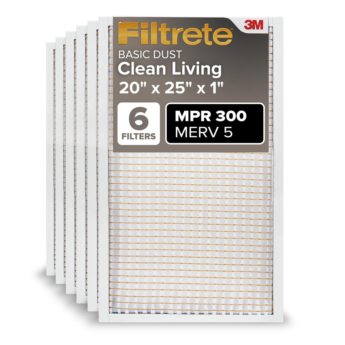 Filtrete 20x25x1 filter in HVAC catching dust and pollen.
