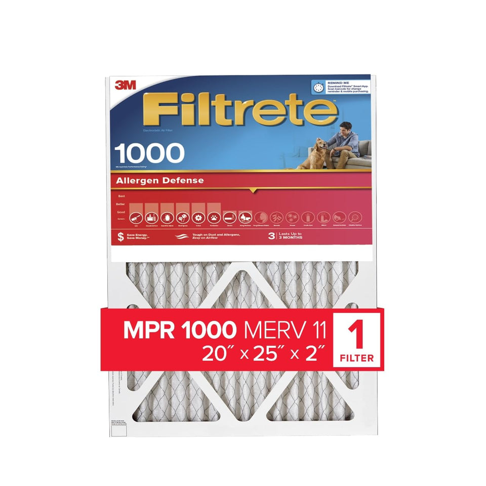 Filtrete 20x25x2 filter with actual size for precise fit in standard housings
