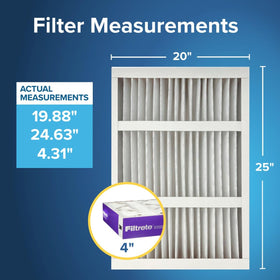 Filtrete 20x25x4 actual size label shows precise dimensions for proper fit