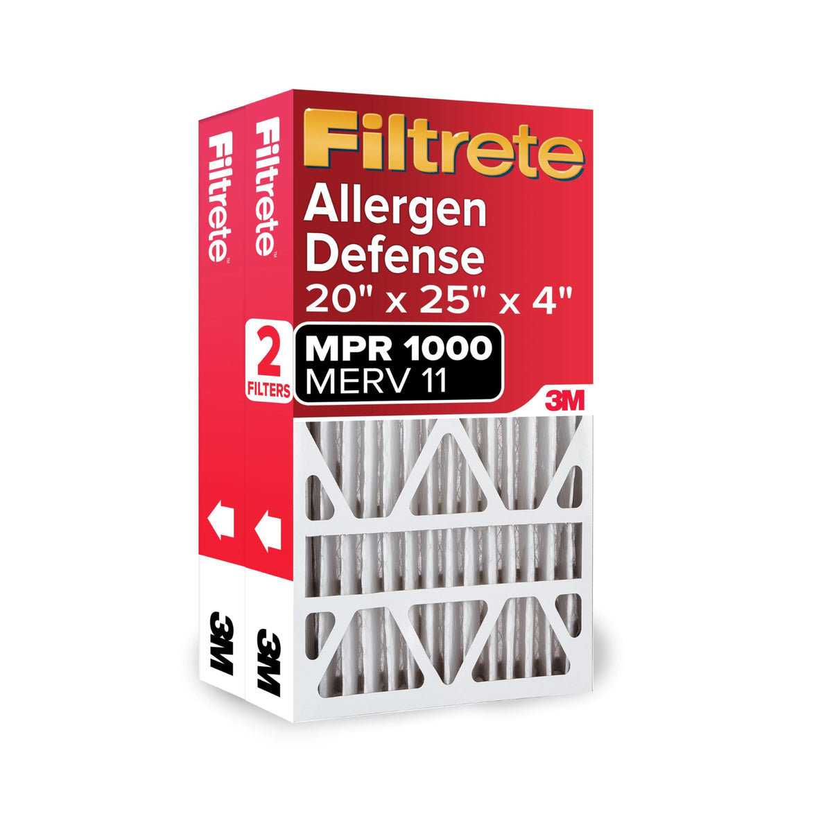 Filtrete 20x25x4 air filter 2-pack shows clear packaging and product design for cleaner air