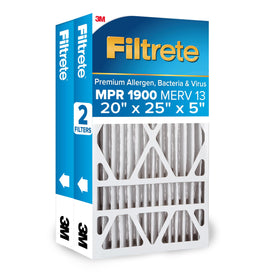 Filtrete 20x25x5 filter front view with 2-pack for easy allergen protection at home.