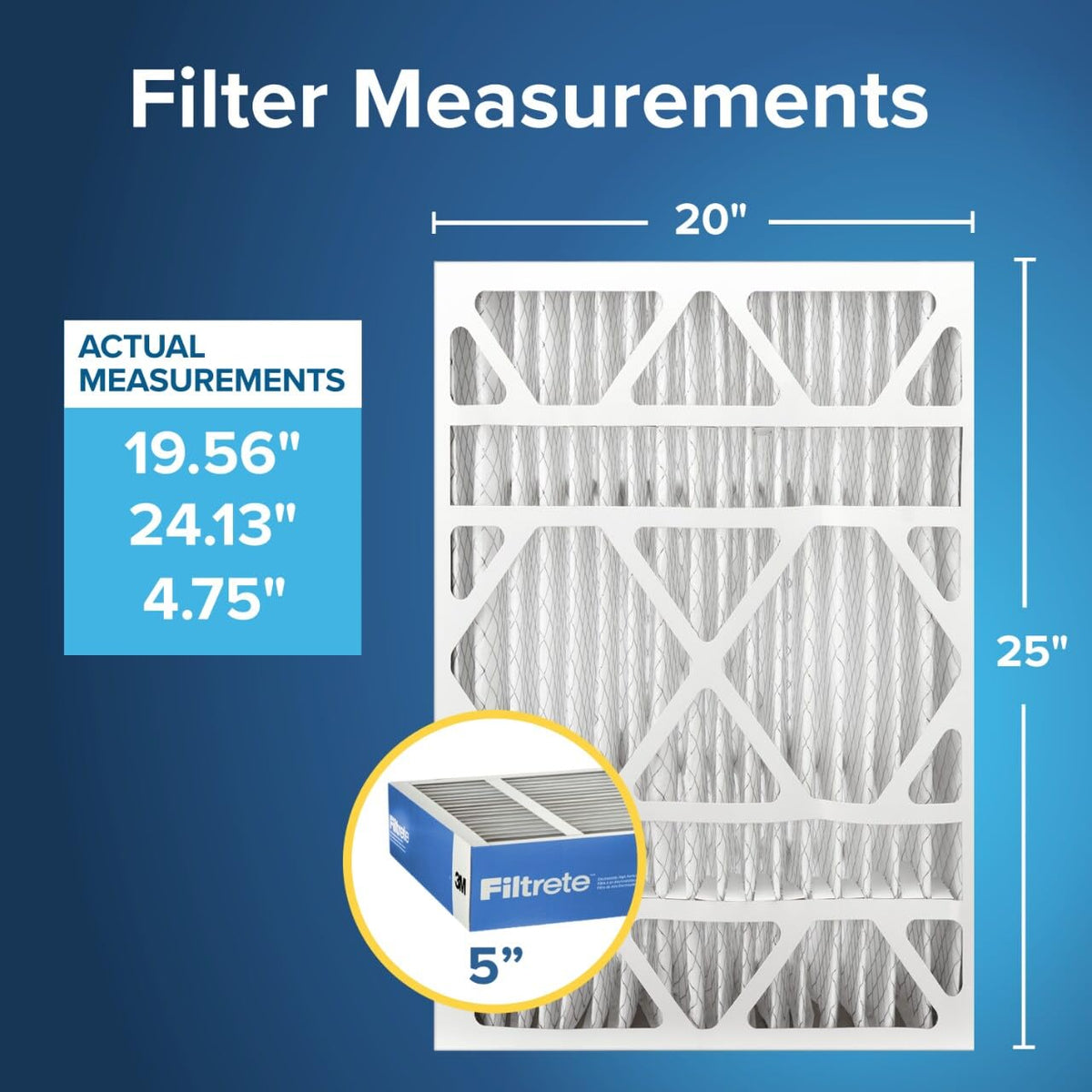 Filtrete 20x25x5 filter side-packaging view highlighting bulk value and long-term maintenance.