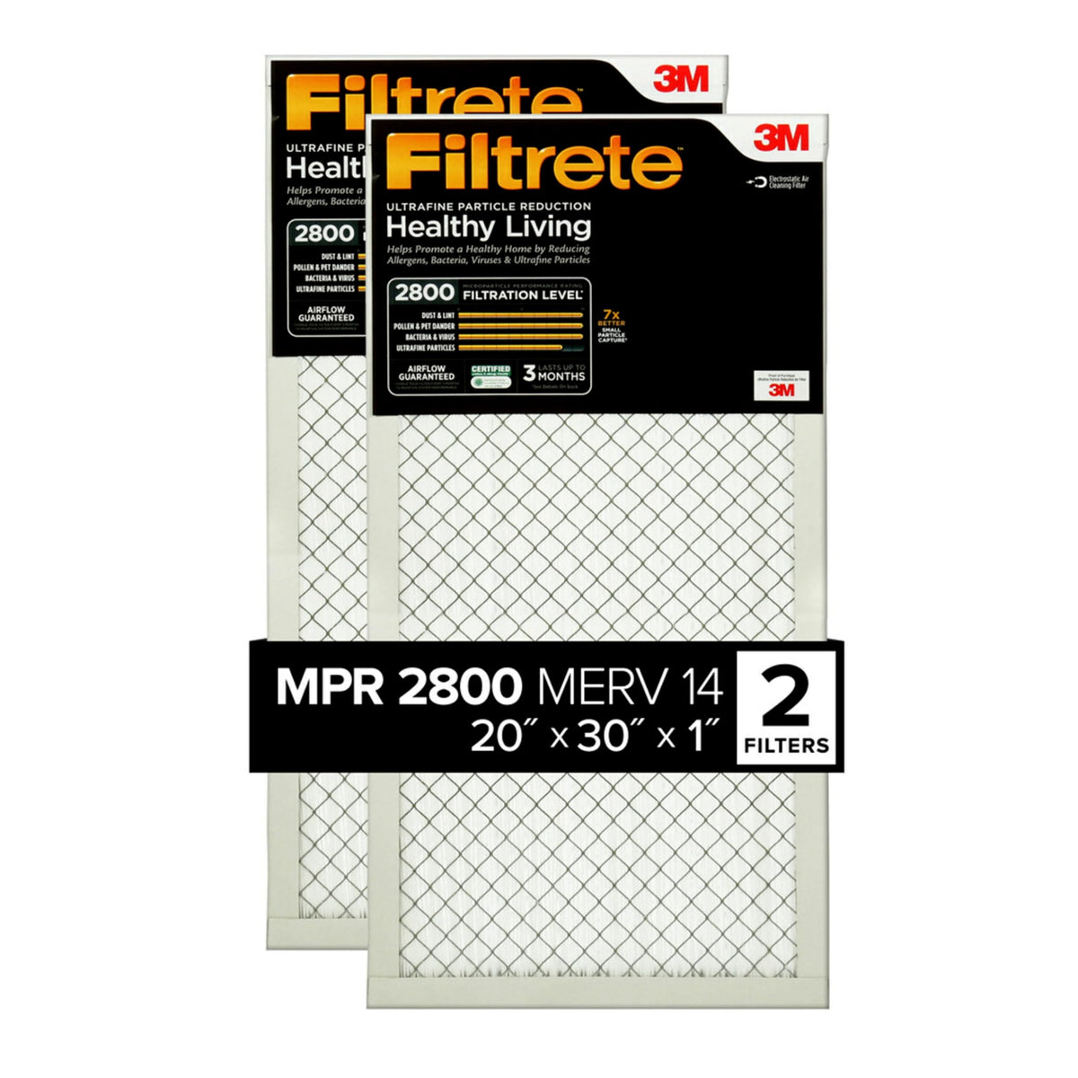 Filtrete 20x30x1 two-pack front view for cleaner, fresher indoor air.