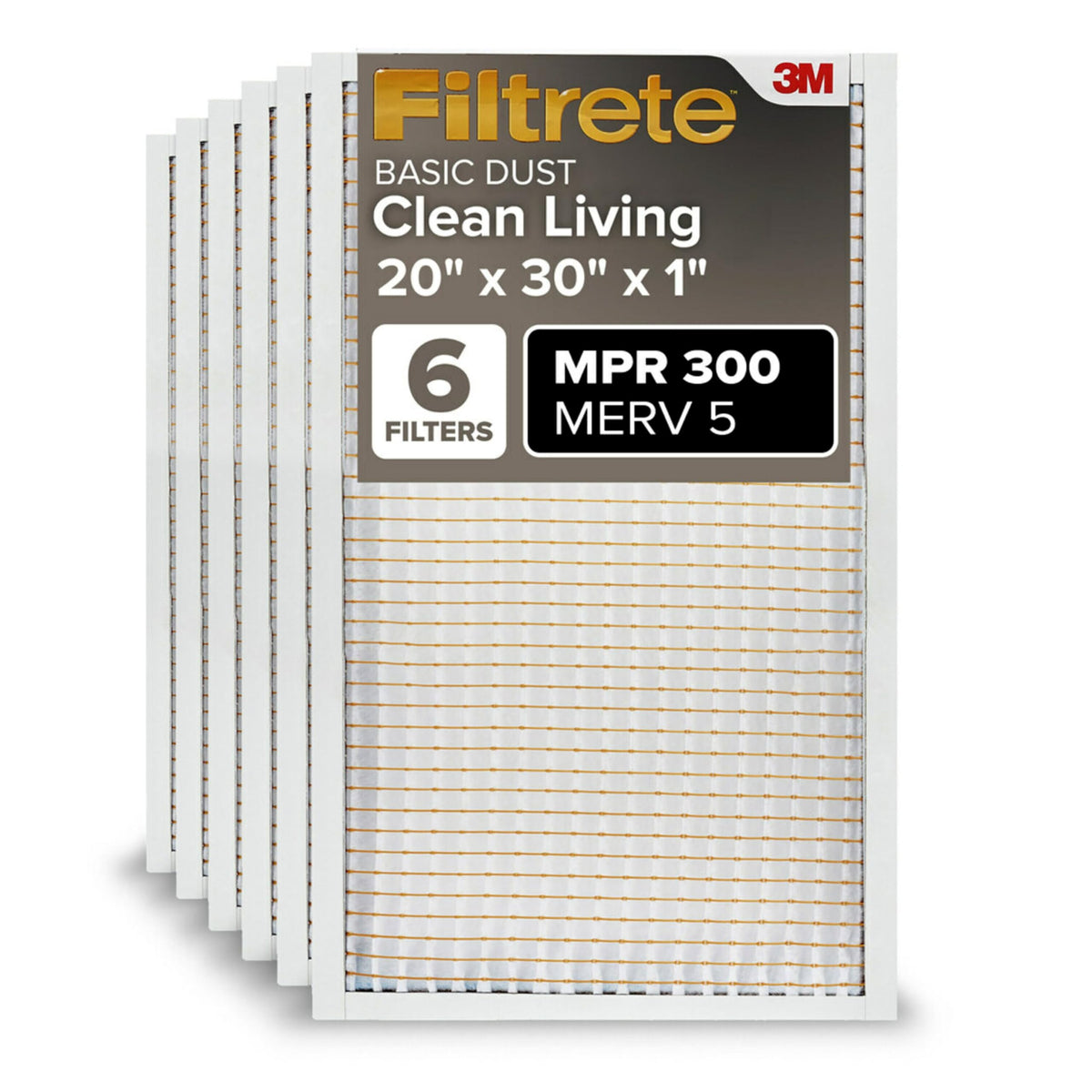 Filtrete 20x30x1 six-pack actual-size filter for easy replacement and backups