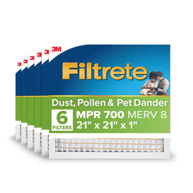 Filtrete 21x21x1 filter pack ready for replacement to improve indoor air.