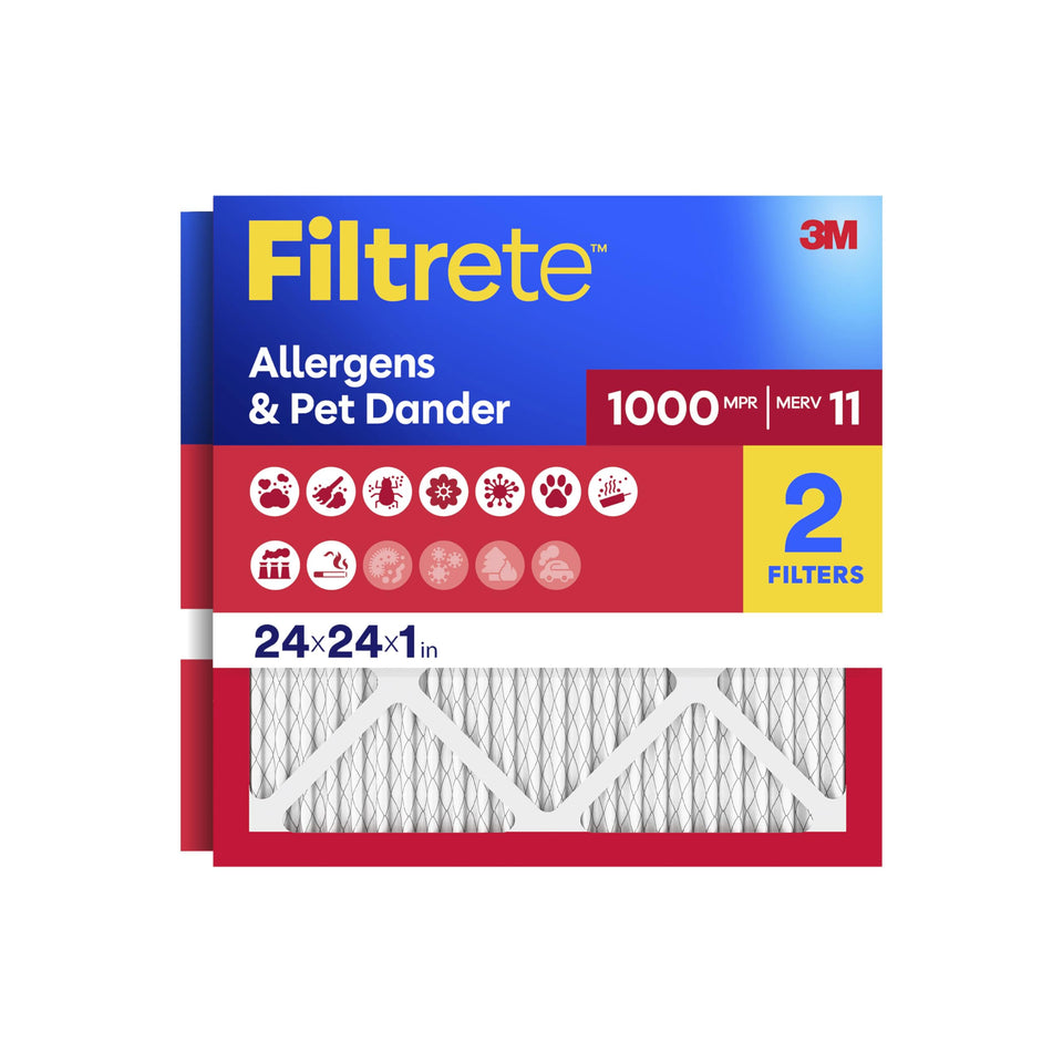 Filtrete 24x24x1 air filter pack improves indoor air quality.