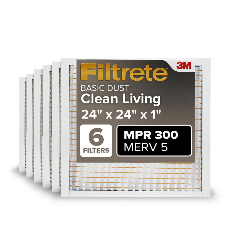 Filtrete 24x24x1 six-pack box front, ready to improve indoor air quality.