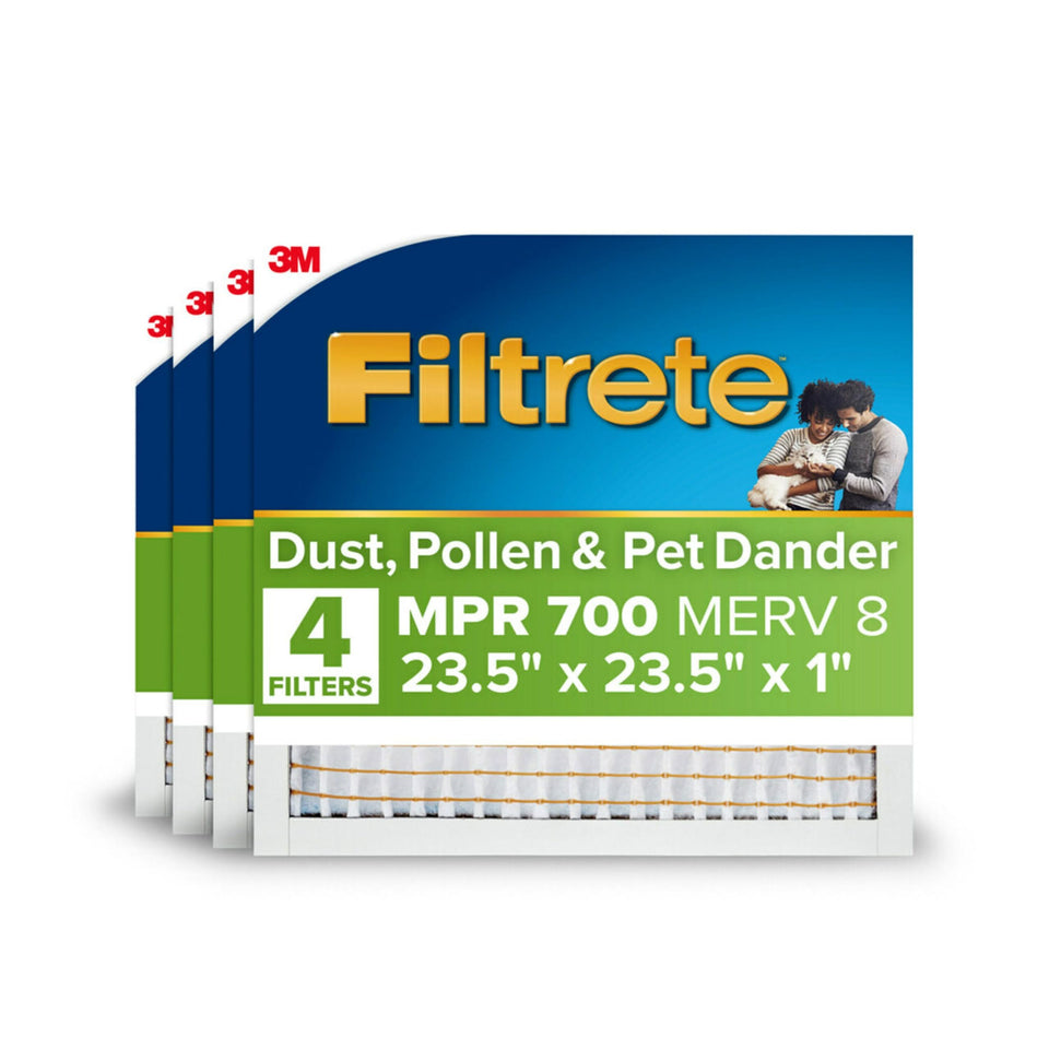 Filtrete dust-pollen-pet-dander filter captures common indoor particles for cleaner air.