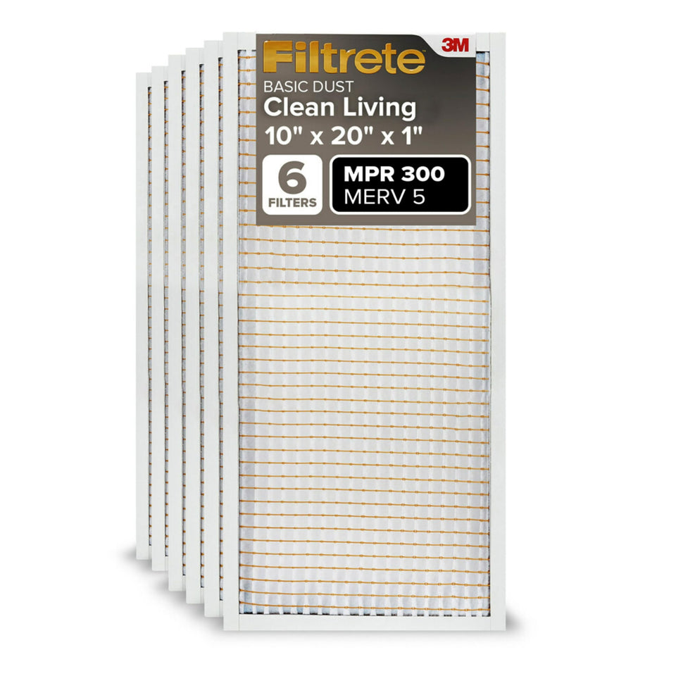 Filtrete filter box and six-pack packaging for easy replacement.