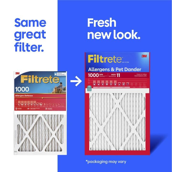 Filtrete filter showing pleated media and three-in-one Filtrete technology