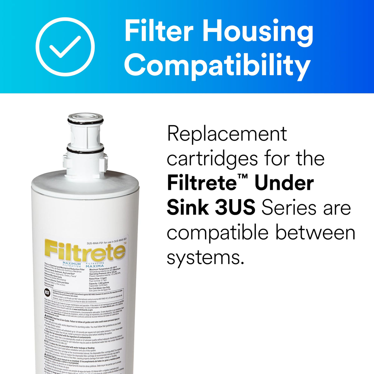 Filtrete Quick-Change cartridge exposed for easy replacement, model 3US-MAX-F01.