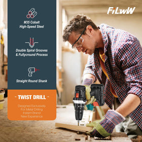 FiLwW cobalt drill bit drilling high-carbon steel for strong results.