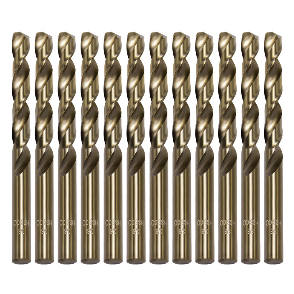 FiLwW cobalt drill set in case for precise 3/8-inch drilling.