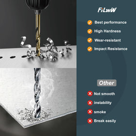 FiLwW cobalt drill cutting through stainless steel with steady performance.