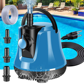FineBud submersible pump front view showing 950 GPH capability for fast drainage