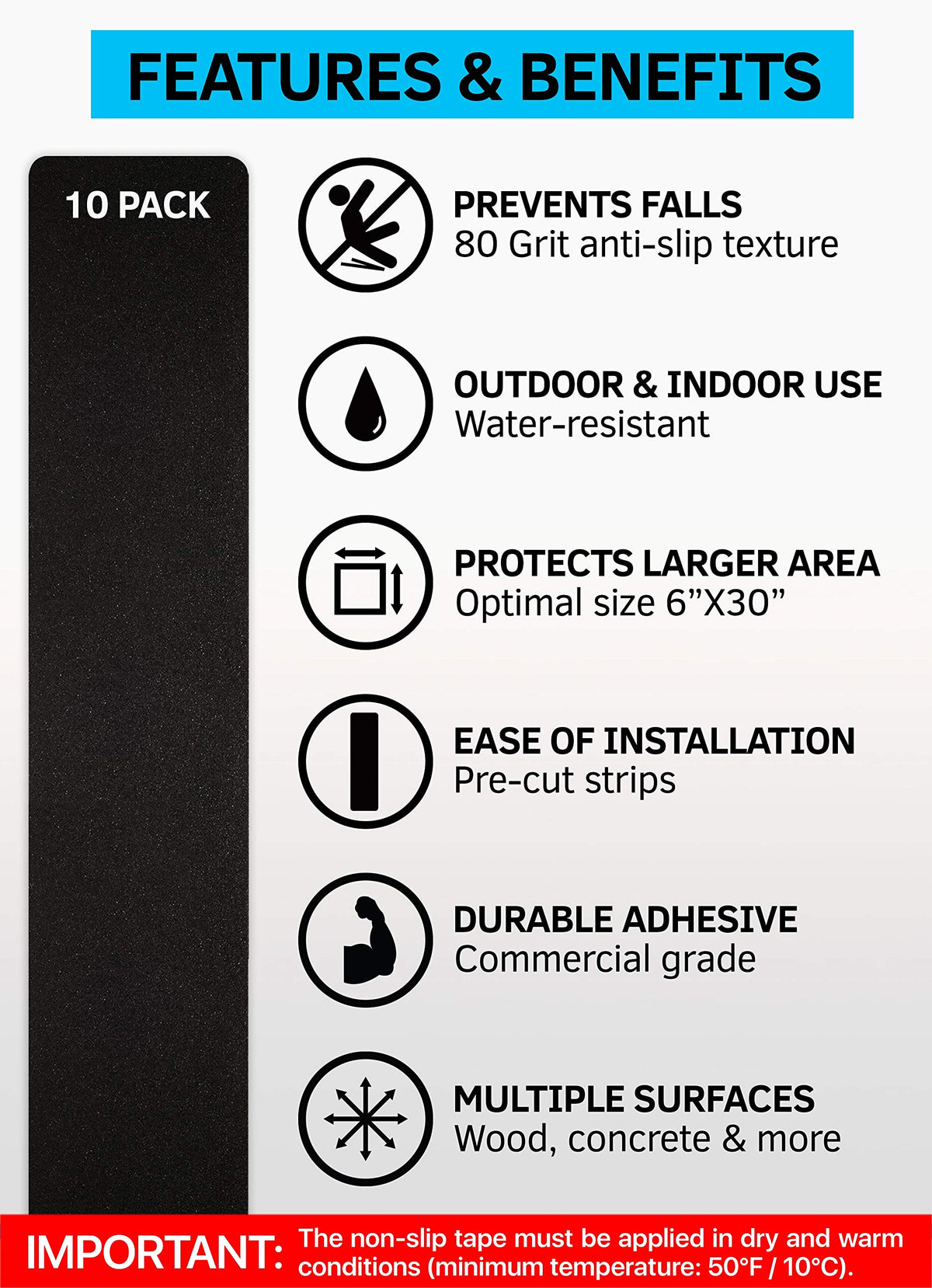 FINEHOUS non-slip stair tape 6x30 pre-cut for quick, secure installation.